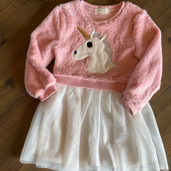 btween Other - Girls pink unicorn fleece sweatshirt tulle dress